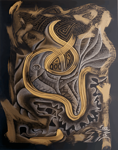 Iridescent Gold Ink & Colored Pencil on Cotton Rag Board by Clairvoyant Intuitive Artist Joanna Whitney