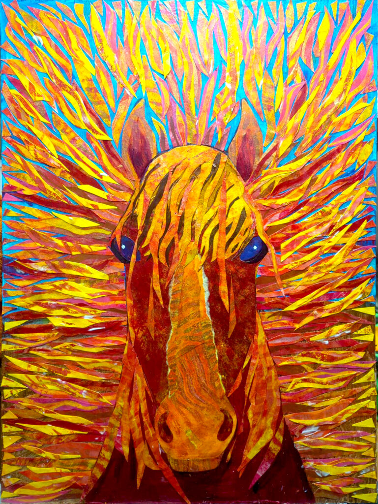 Collage painting of Leo for Mystical Days Portal For The Mustangs Project.